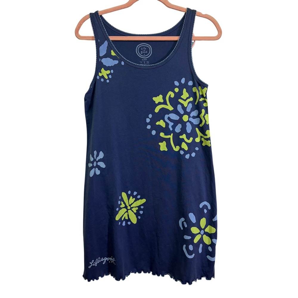 Life is Good Siesta Nightie Birdseye Blue Floral Cotton Sleep Dress Small NWT